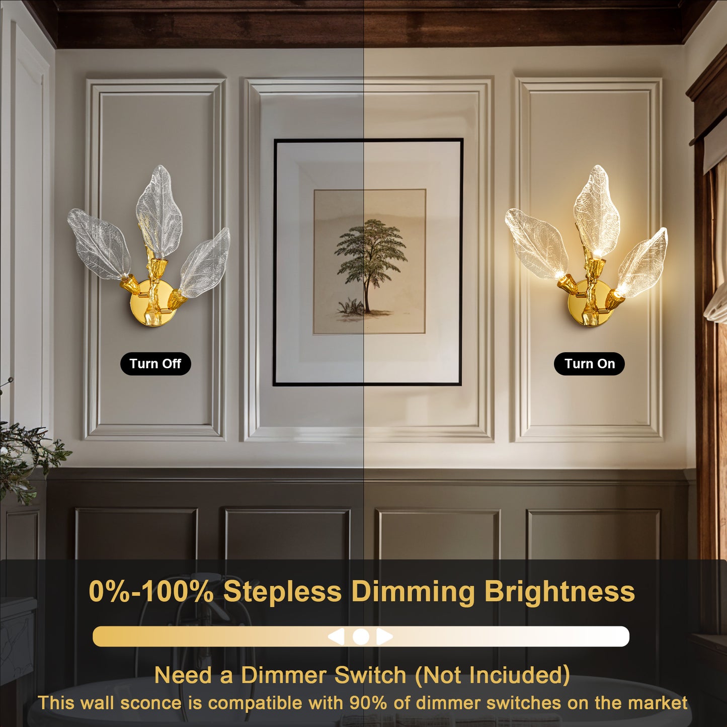 Modern 13.4 in. 3-Light Gold Bionic Leaf Wall Sconce LED Vanity Lighting Fixtures for Bathroom Hallway Living Room Stair