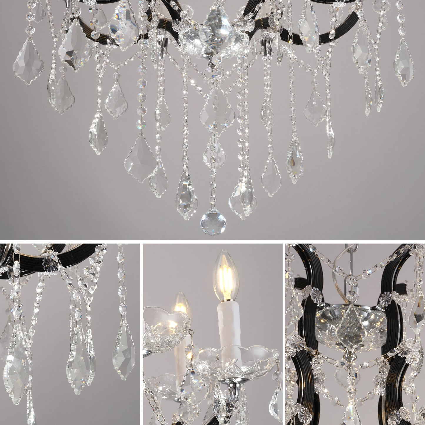Candle Chandelier 29 in. 8-Lights Black Luxury Crystal Chandelier for Dinning Room, Living Room, Foyer,Bedroom,Staircase