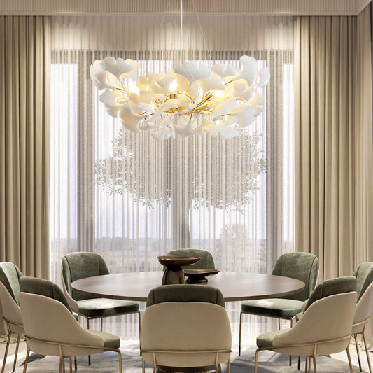 6 Light Gold Chandelier, Luxury Ginkgo Branch Chandelier for Living Room, Dining Room, Foyer, Kitchen Island-L31 in.
