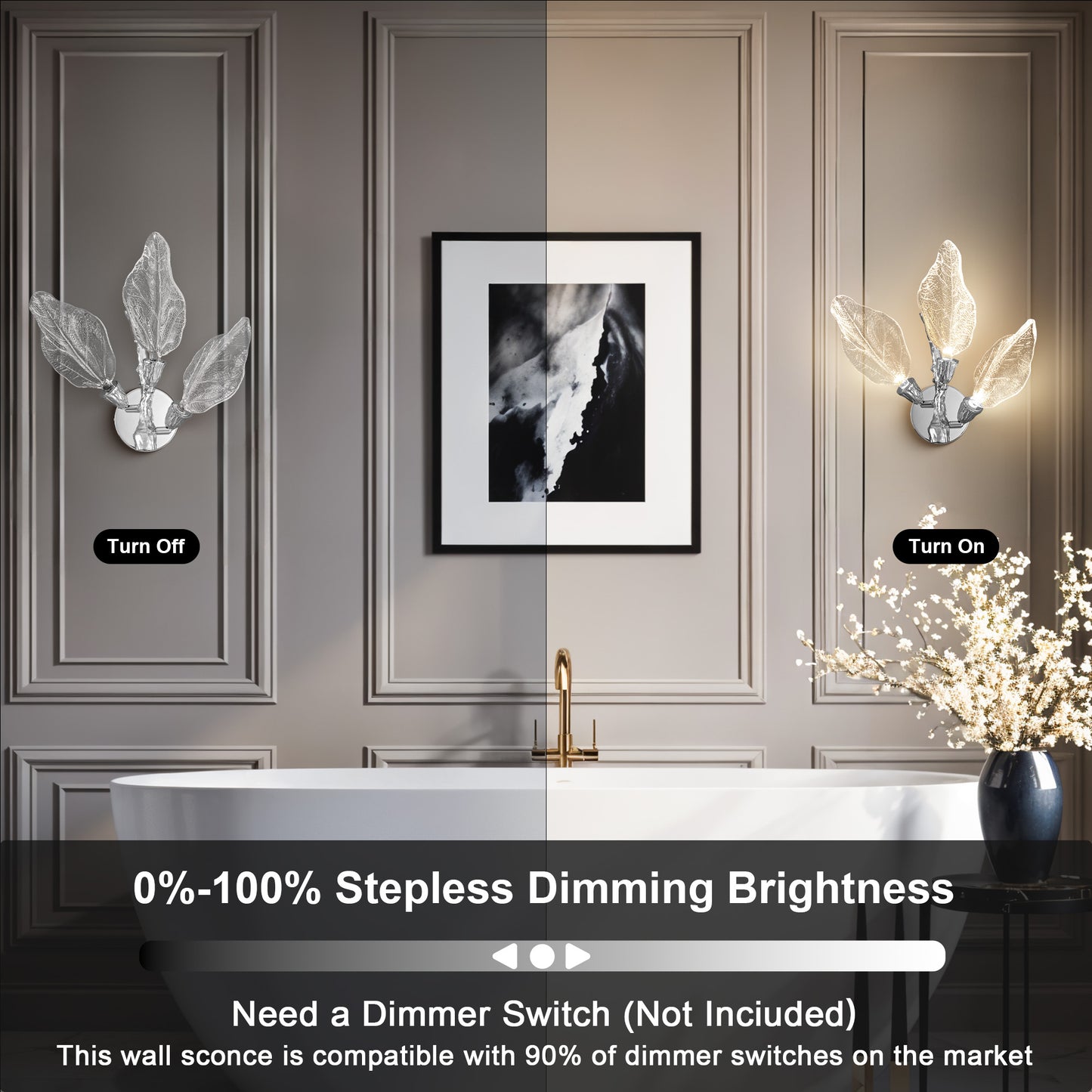 Modern 13.4 in. 3-Light Silver Bionic Leaf Wall Sconce LED Vanity Lighting Fixtures Bathroom Hallway Living Room Stair