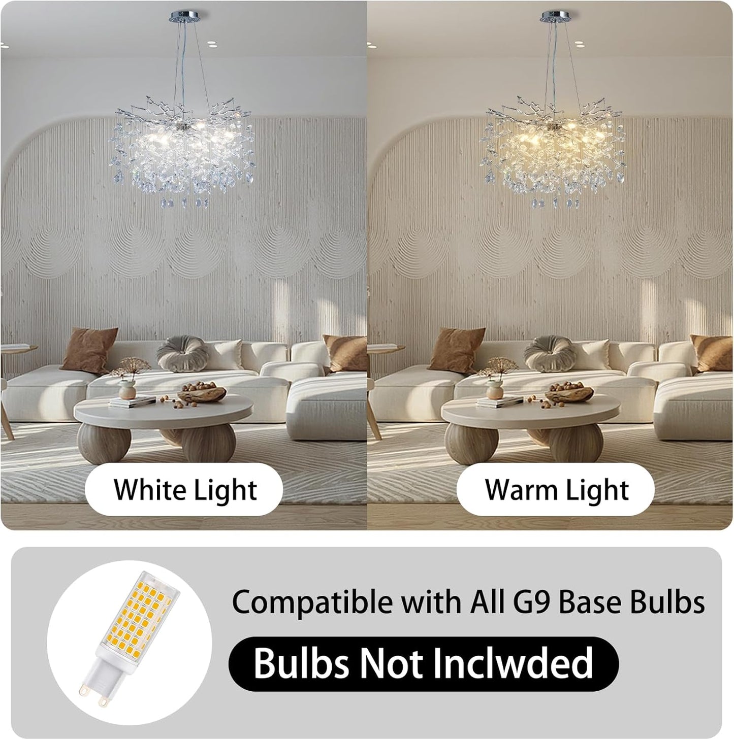 23.6 in. 9-Lights Silver Luxury Crystal Globe Chandelier Modern Branch Chandelier for Dinning Room, Kitchen, Living Room