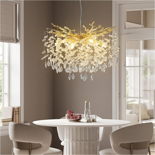 23.6 in. 9-Lights Gold Luxury Crystal Globe Chandelier, Modern Branch Chandelier for Dinning Room, Kitchen, Living Room