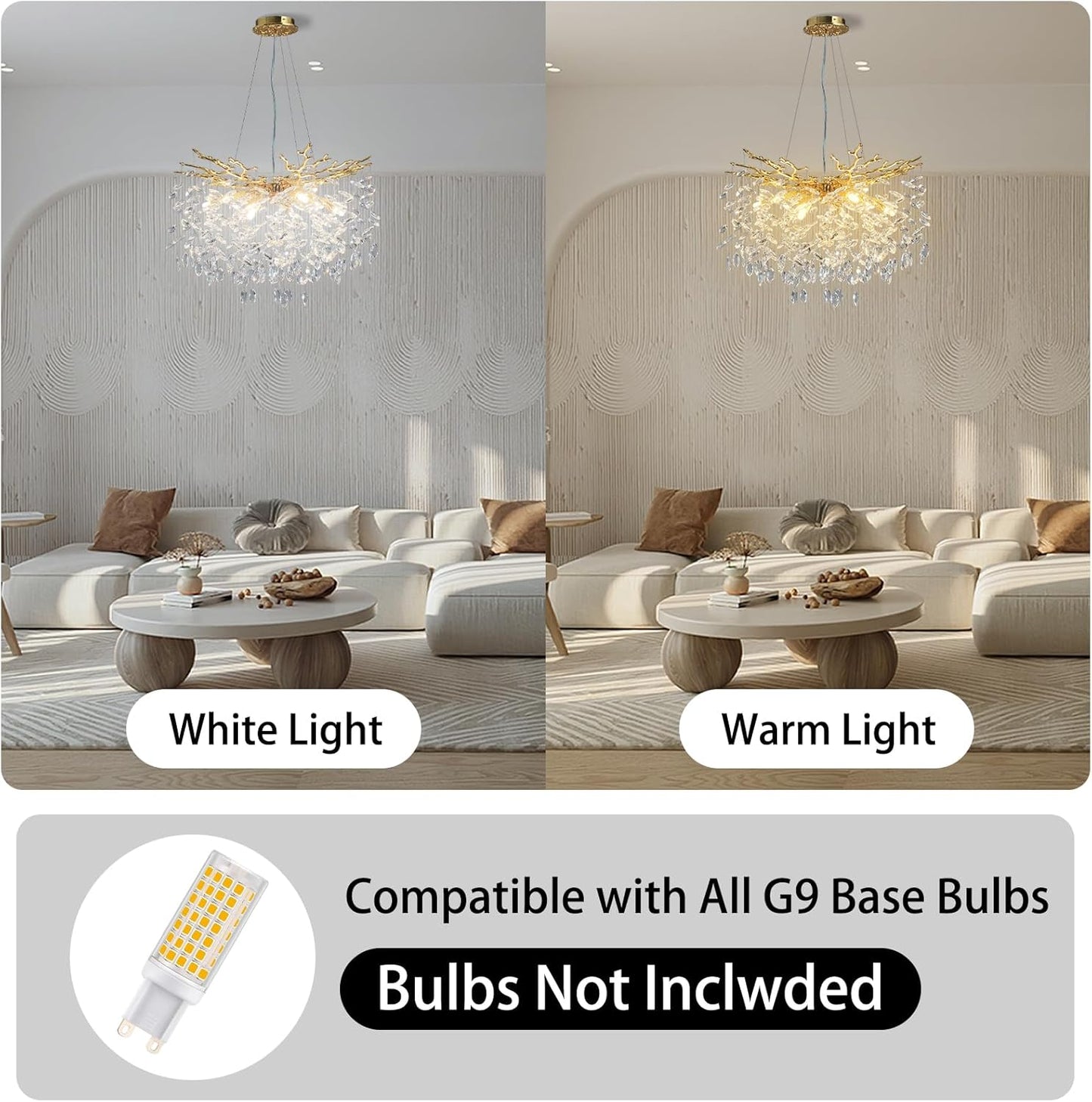 23.6 in. 9-Lights Gold Luxury Crystal Globe Chandelier, Modern Branch Chandelier for Dinning Room, Kitchen, Living Room