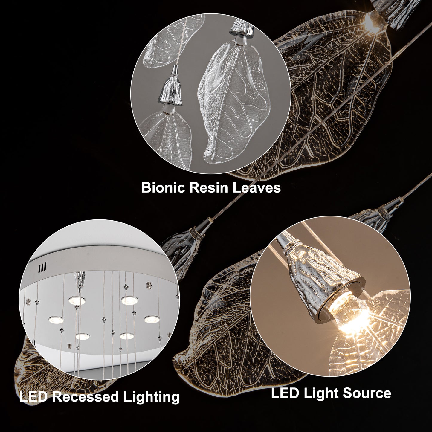 Modern 78 in. H 14Light Integrated LED Silver Crystal Staircase Chandelier Bionic Leaf High Ceiling LED Lighting Fixture