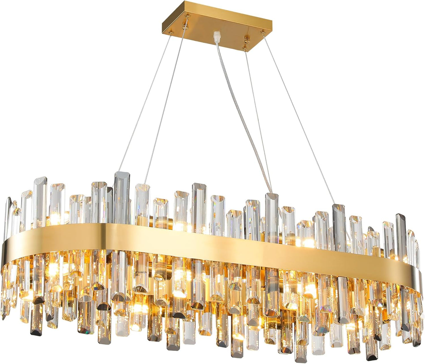 35.4 in. 16-Light Gold Crystal Chandelier, Modern Rectangular K9 Crystal Hanging Pendant Ceiling Light Fixture