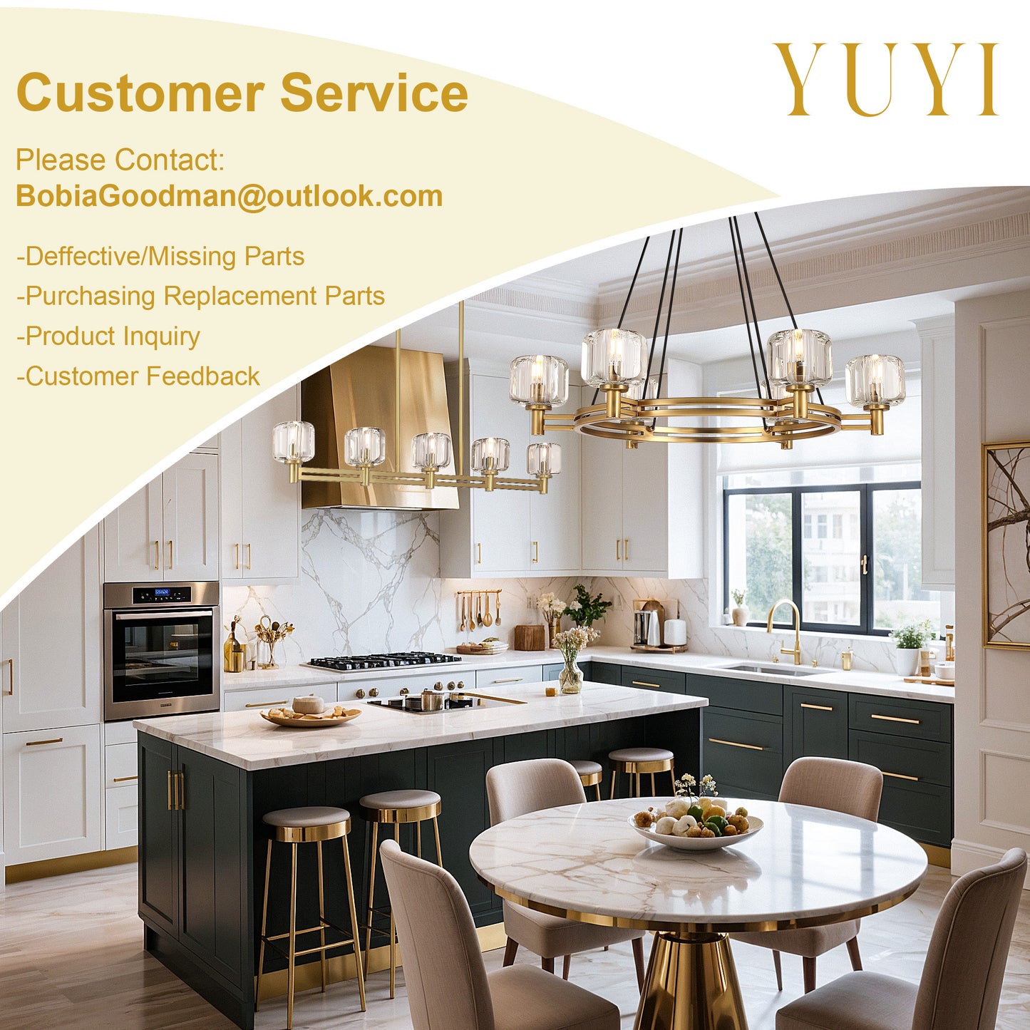 54 in. 5-Light Gold Farmhouse Linear Chandelier with Crystal Lampshade for Dining Room, Living Room and Kitchen Island