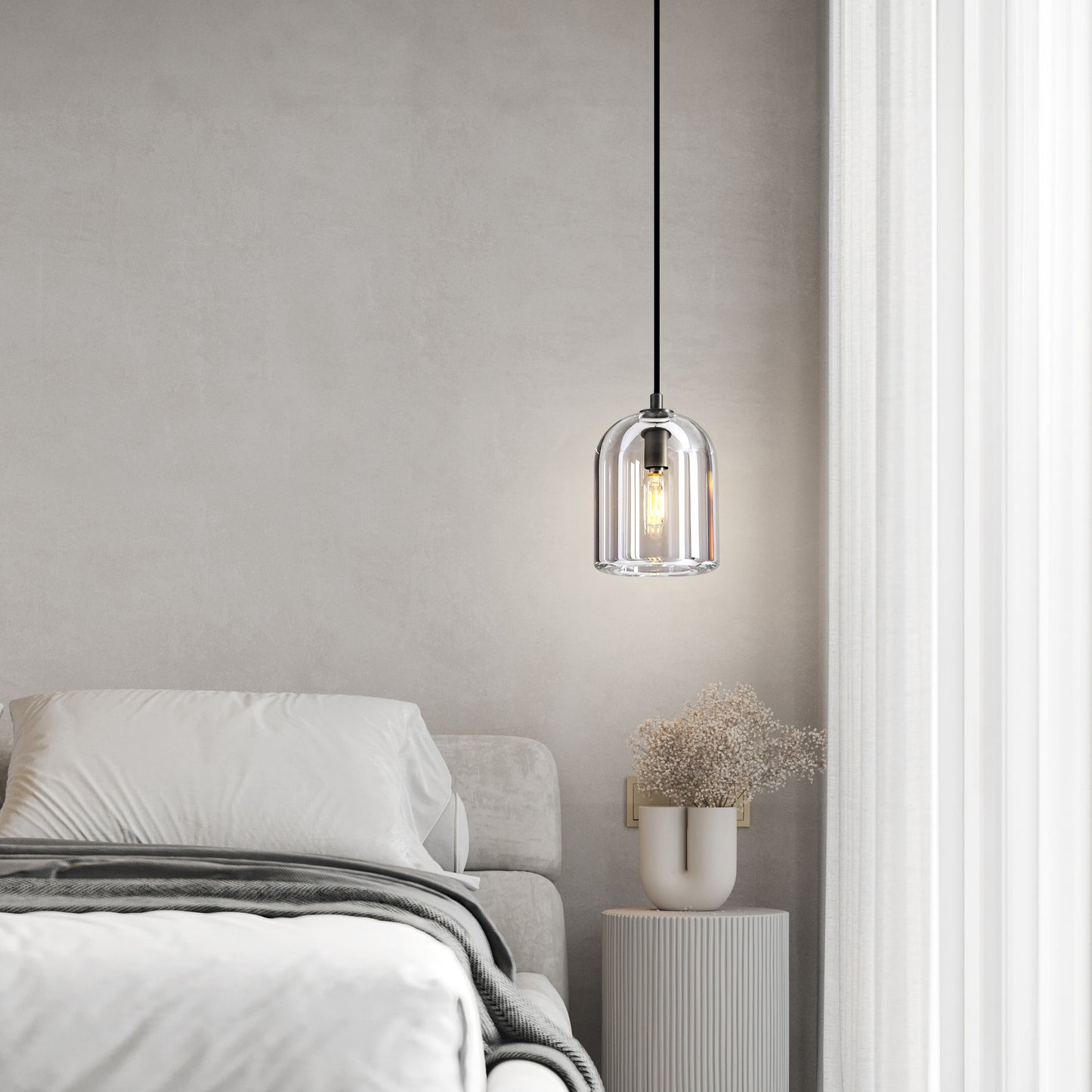 1-Light Black Pendant Light, Modern Indoor Pendant Light with Crystal Shade for Kitchen Island, Dining Room, Living Room