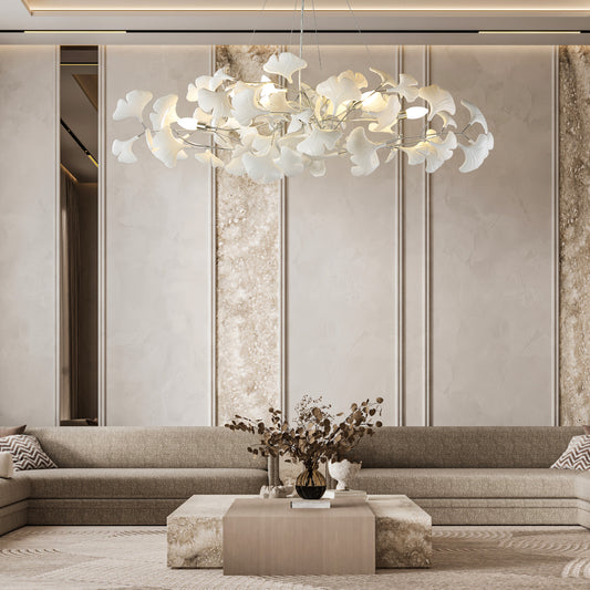 6 Light Silver Chandelier, Luxury Ginkgo Branch Chandelier for Living Room, Dining Room, Foyer, Kitchen Island-L47 in.