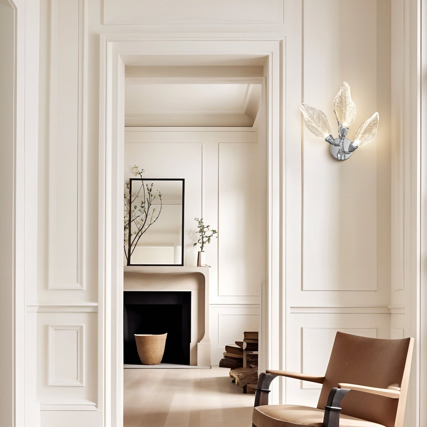 Modern 13.4 in. 3-Light Silver Bionic Leaf Wall Sconce LED Vanity Lighting Fixtures Bathroom Hallway Living Room Stair