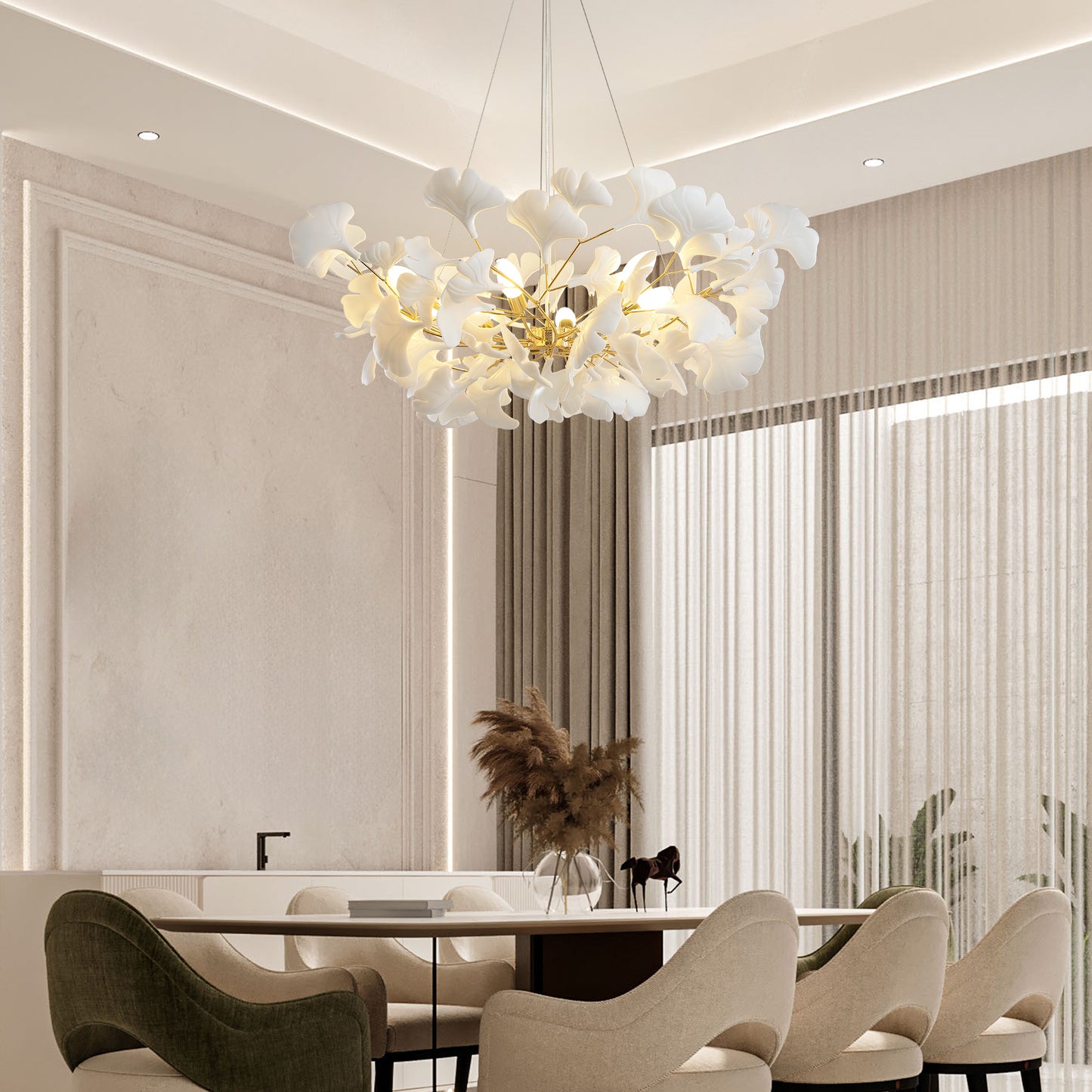 8-Light Gold Chandelier, Luxury Ginkgo Branch Chandelier for Living Room, Dining Room, Foyer, Kitchen Island-L 39 in.