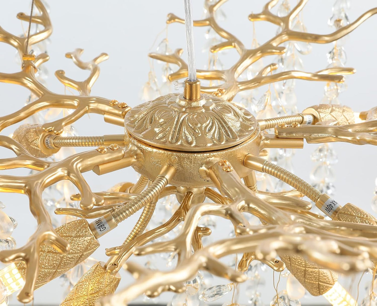 24" 8-Light Modern Crystal Chandelier, Gold Tree Branch Round Chandelier for Dining Room, Living Room, Bedroom, Entryway