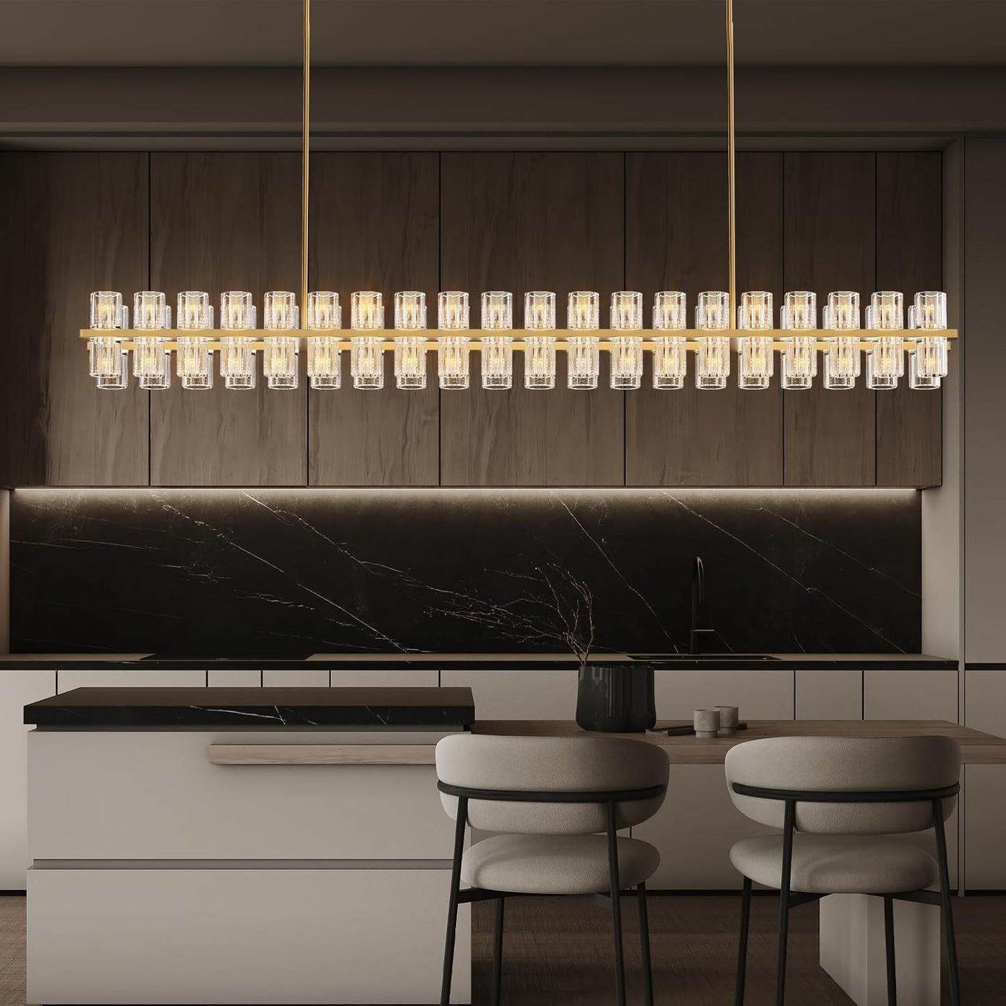 80-Light Gold Rectangular Chandelier, 72 in. Modern K9 Crystal Chandelier for Dining Room, Living Room, Foyer