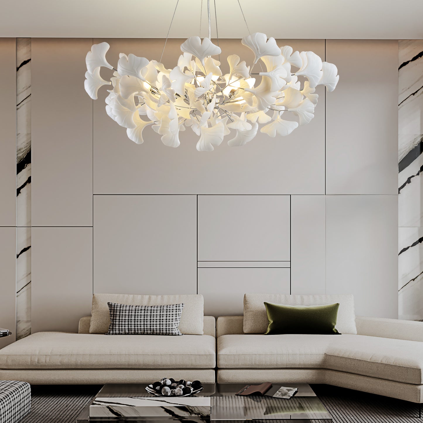 8 Light Silver Chandelier, Luxury Ginkgo Branch Chandelier for Living Room, Dining Room, Foyer, Kitchen Island-L39 in.