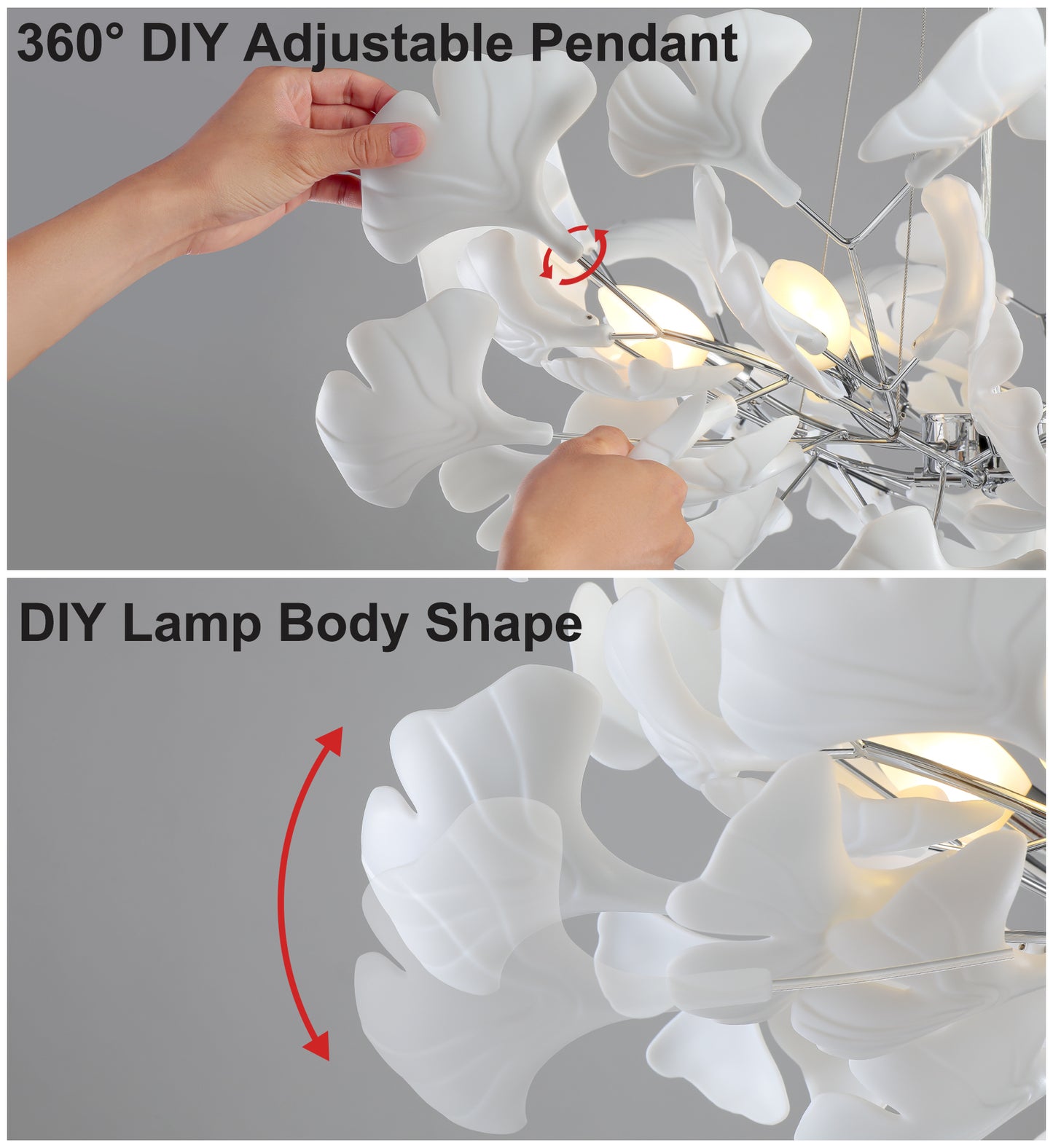6 Light Silver Chandelier, Luxury Ginkgo Branch Chandelier for Living Room, Dining Room, Foyer, Kitchen Island-L31 in.