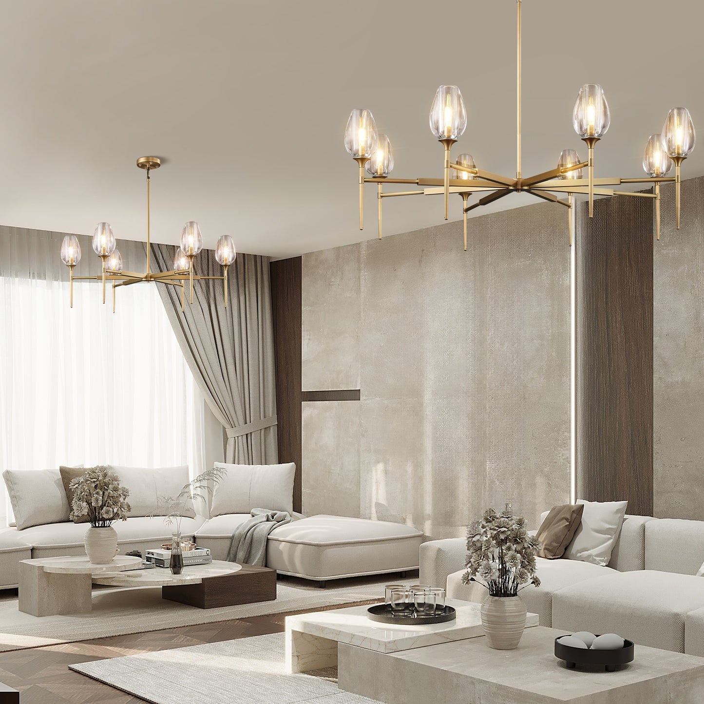 Modern Tulip Chandelier 54 in. 8-Light Gold Tulip Round Chandelier for Dining Room, Living Room, Foyer, Hallway
