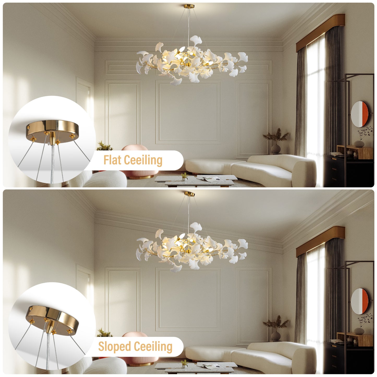6-Light Gold Chandelier, Luxury Ginkgo Branch Chandelier for Living Room, Dining Room, Foyer, Kitchen Island-L 47 in.