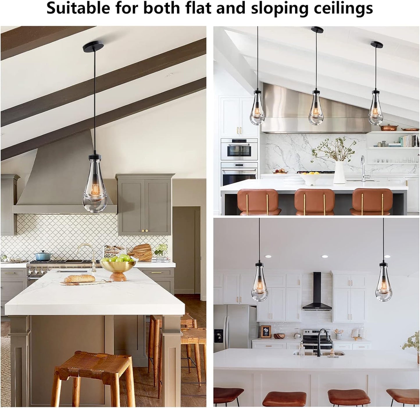 1-Light Modern Black Chandelier, Pendant Light Kitchen Island with Raindrop Glass Shade, (1-Set)