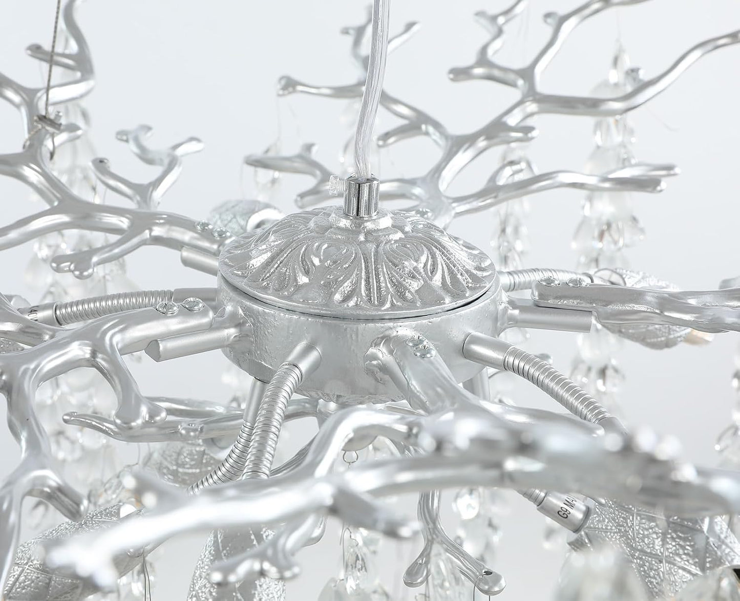 24" 8-Light Modern Crystal Chandelier Silver Tree Branch Round Chandelier for Dining Room Living Room Bedroom, Entryway