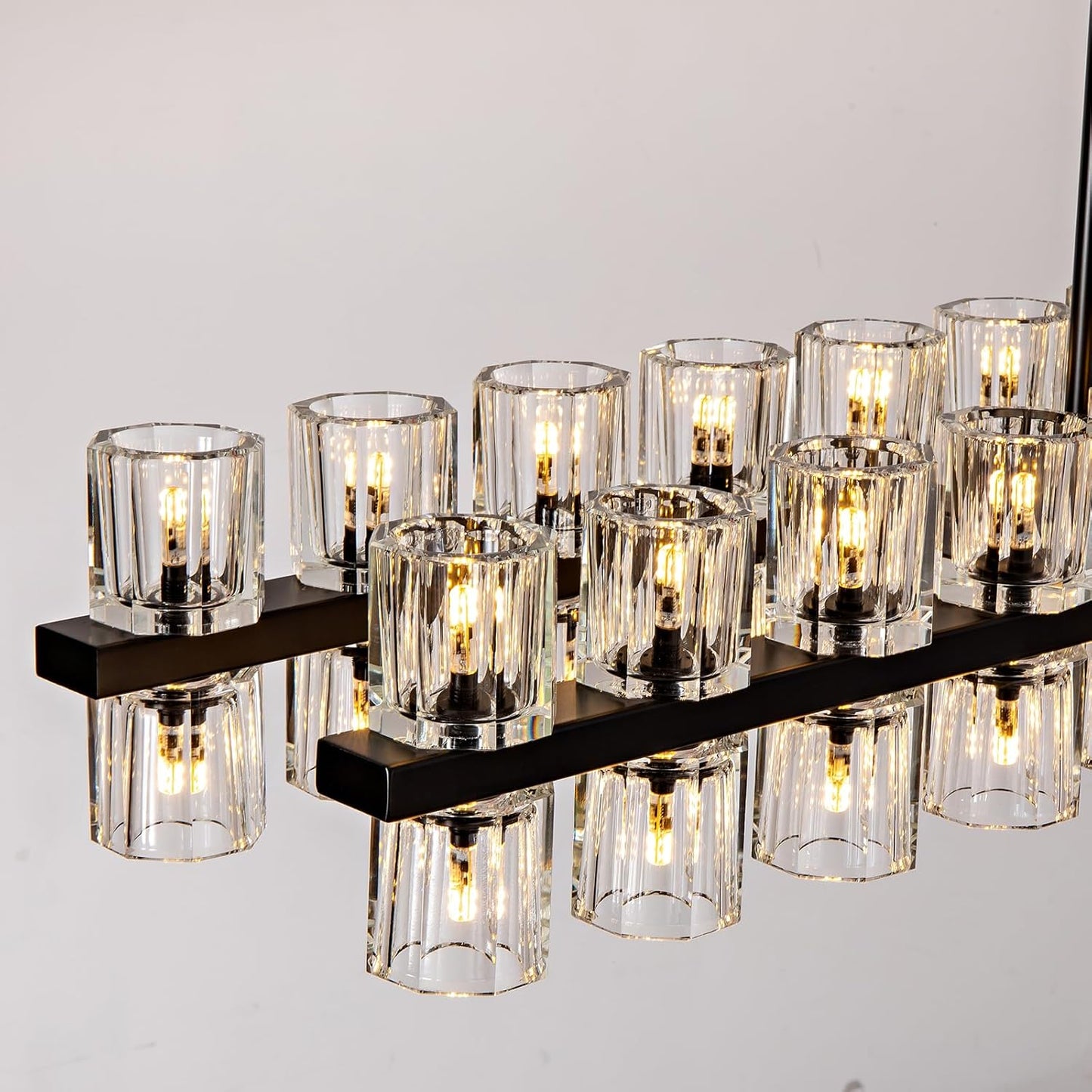 80-Light Black Rectangular Chandelier, 72 in. Modern K9 Crystal Chandelier for Dining Room, Living Room, Foyer