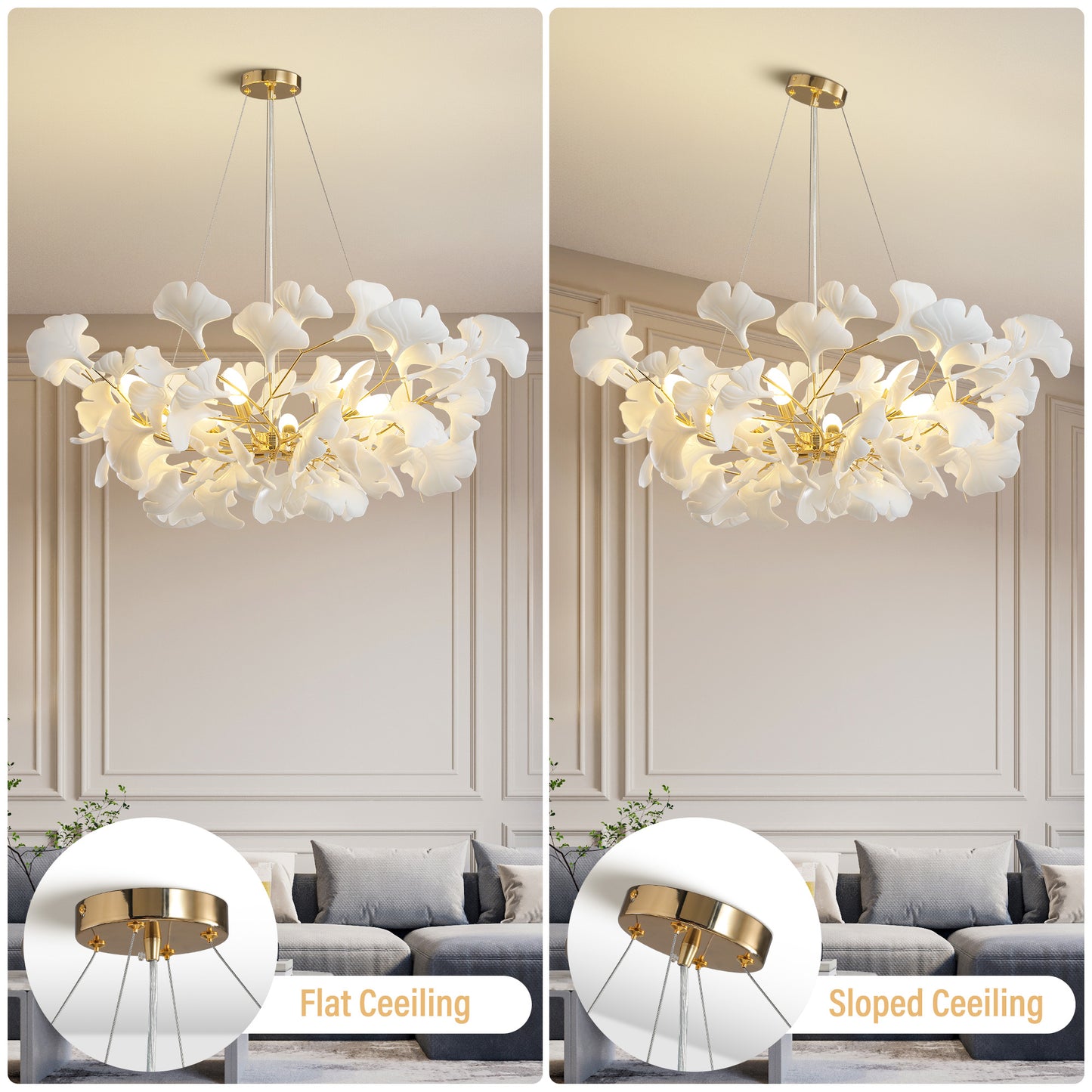 8-Light Gold Chandelier, Luxury Ginkgo Branch Chandelier for Living Room, Dining Room, Foyer, Kitchen Island-L 39 in.