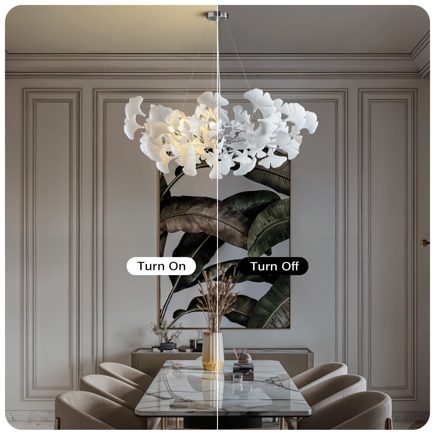 8 Light Silver Chandelier, Luxury Ginkgo Branch Chandelier for Living Room, Dining Room, Foyer, Kitchen Island-L39 in.