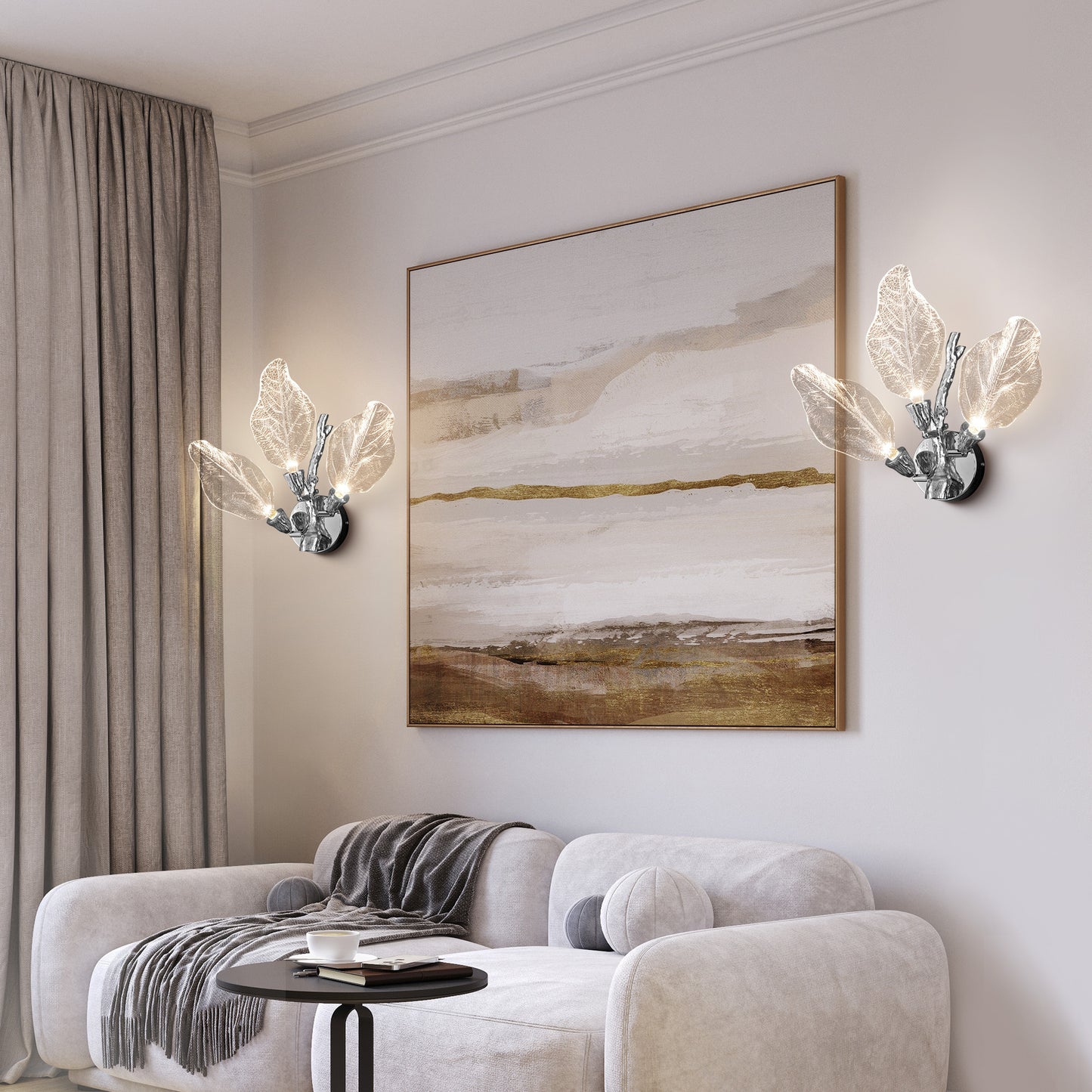 Modern 13.4 in. 3-Light Silver Bionic Leaf Wall Sconce LED Vanity Lighting Fixtures Bathroom Hallway Living Room Stair