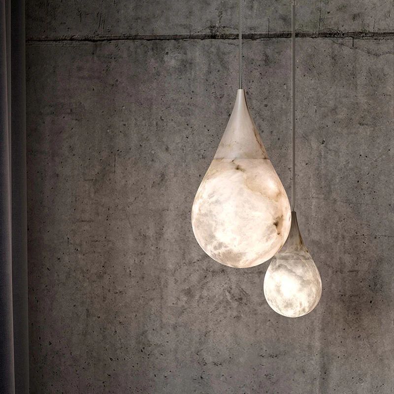 Alabaster Teardrop Pendant Light 7"D