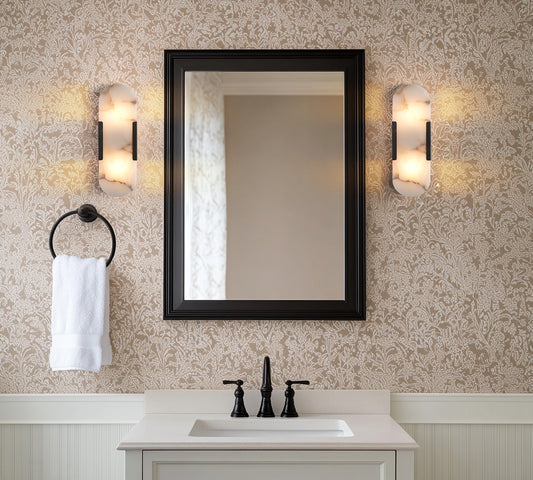 14 in. 2-Lights Black LED Wall Sconce, Natural Alabaster Modern Wall Light for Bedroom, Bathroom, Living Room(Set of 2)