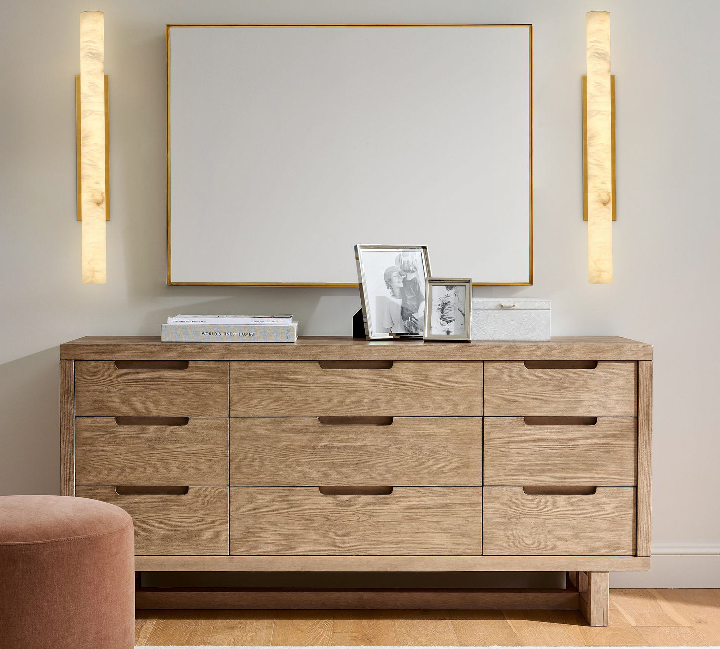 36 in. 1-Light Gold LED Wall Sconce, Natural Alabaster Modern Wall Light for Bedroom, Bathroom, Living Room