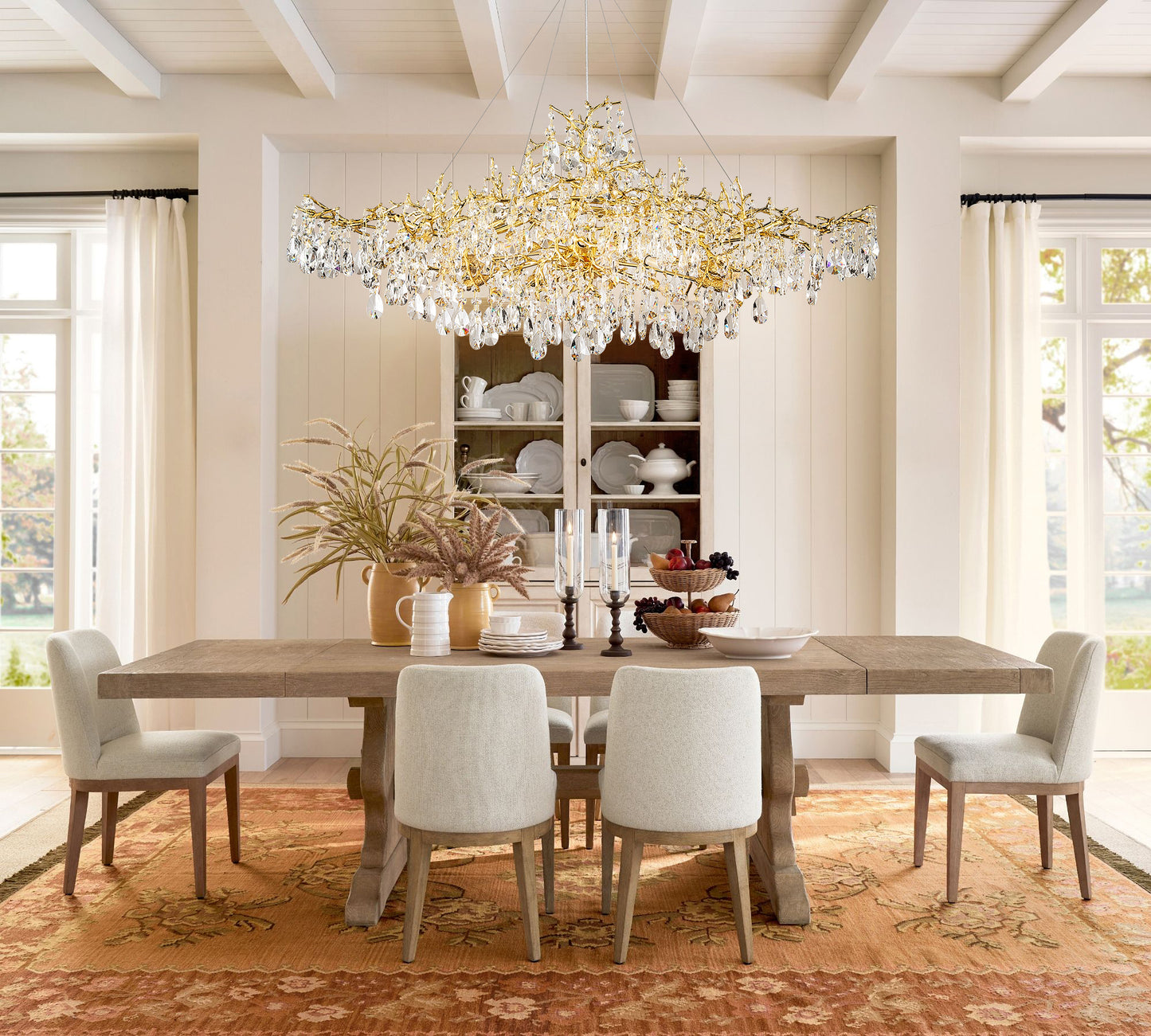 14-Lights Gold Luxury Crystal Linear Chandelier, Modern Tree Branch Chandelier for Dinning Room, Kitchen, Living Room