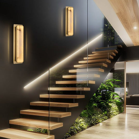 20 in. 1-Light Gold LED Wall Sconce, Natural Alabaster Modern Wall light for Bedroom, Bathroom, Living Room