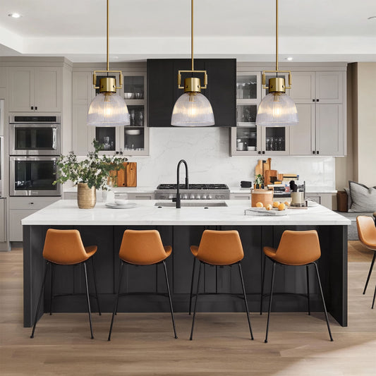 Modern Farmhouse Shaded Kitchen Island Pendant Lighting, 1-Light Gold Pendant Light with Glass Shade, Gold Pendant Light