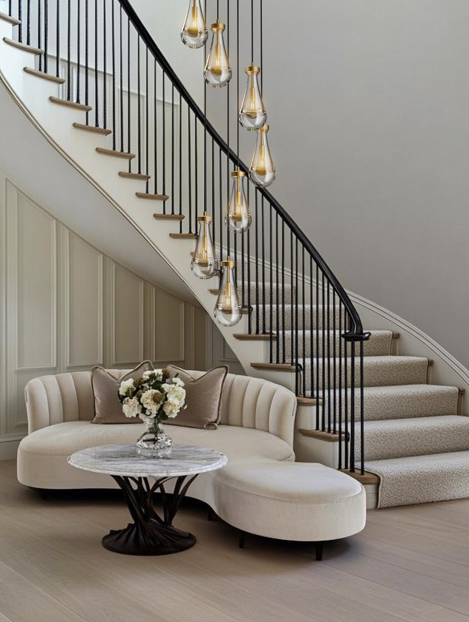 Farmhouse Chandelier 100 in. H 7-Lights Raindrop Gold Chandelier for Staircase, Foyer, Living Room, Bulb Included