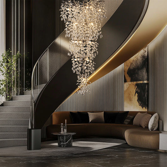 Modern Chandelier 118 in. 28-Lights Crystal Silver Chandelier for Foyer,Staircase, Living room, Multiple Tier Chandelier