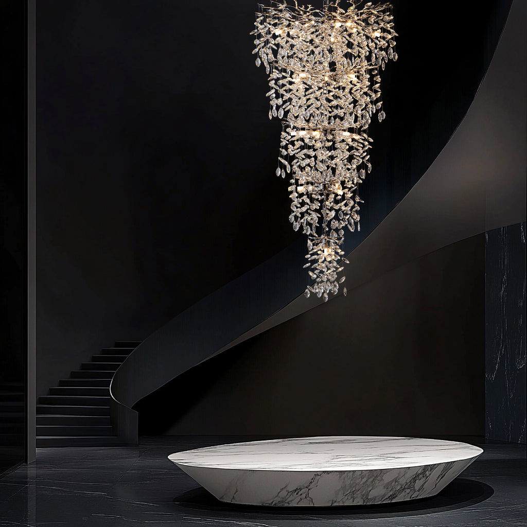 Modern Chandelier 118 in. 28-Lights Crystal Silver Chandelier for Foyer,Staircase, Living room, Multiple Tier Chandelier