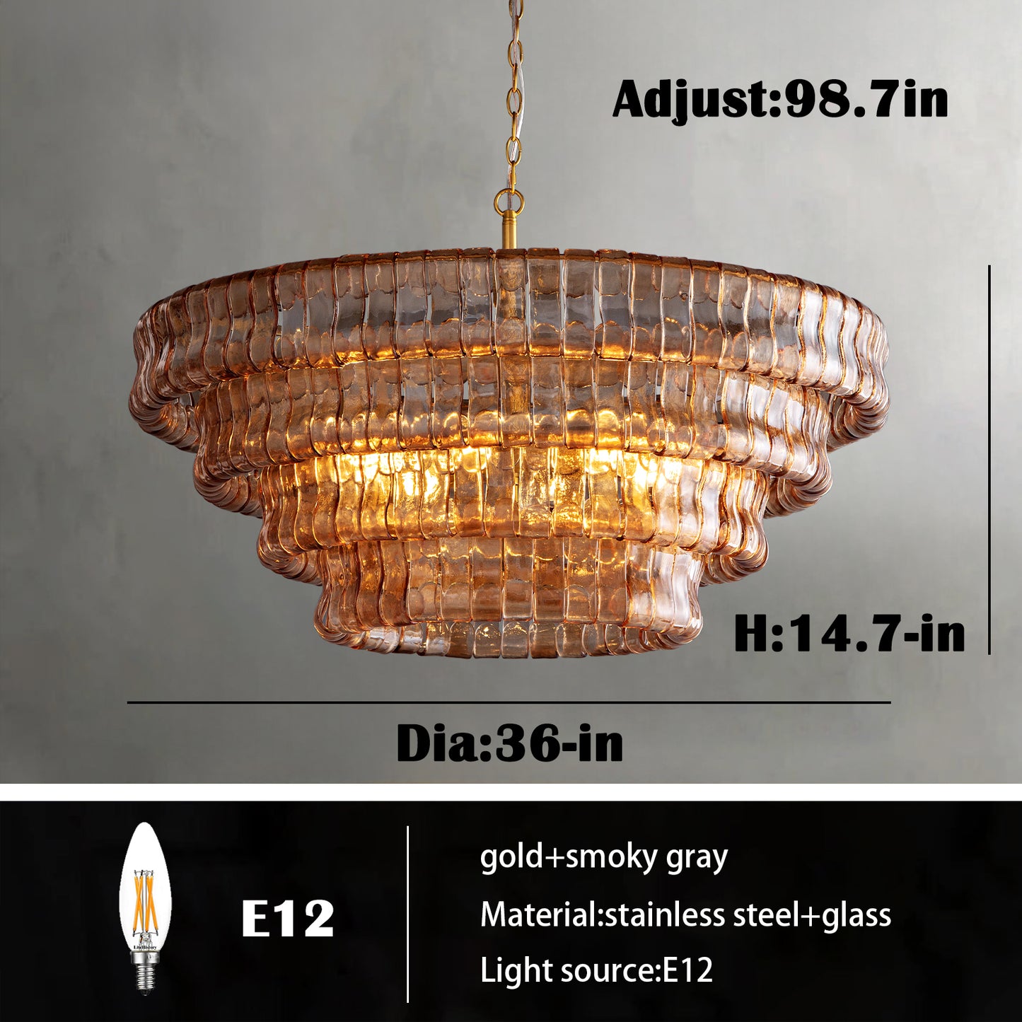 Modern Chandelier 36 in. 6-Lights Luxury Drum Gold Chandelier for Dining Room, Foyer, Living Room, Bedroom