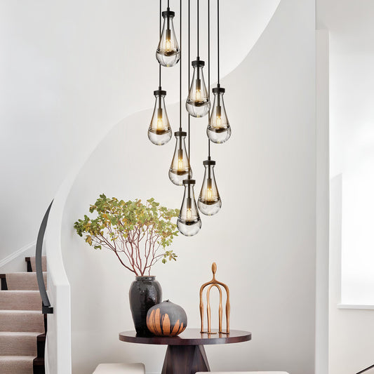 Farmhouse Chandelier 100 in. H 7-Lights Raindrop Black Chandelier for Staircase, Foyer, Living Room, Bulb Included