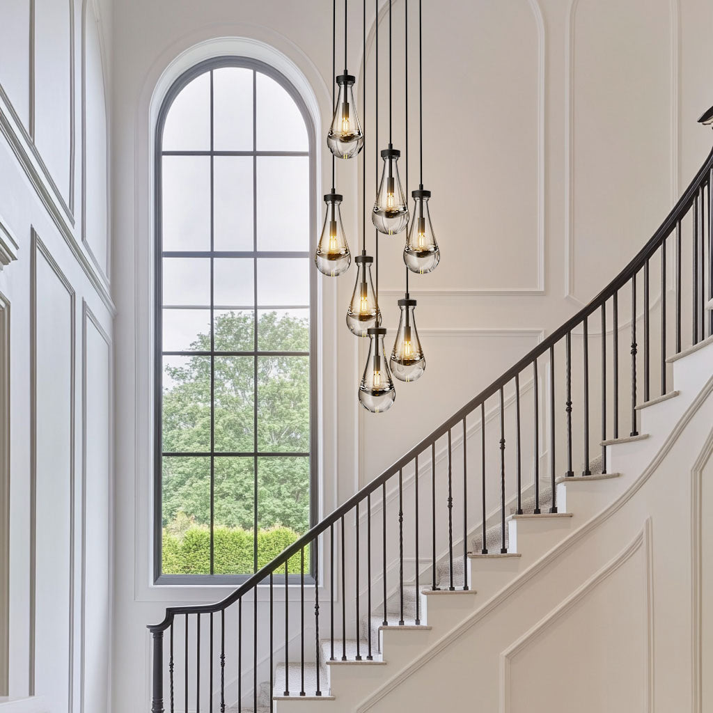 Farmhouse Chandelier 100 in. H 7-Lights Raindrop Black Chandelier for Staircase, Foyer, Living Room, Bulb Included