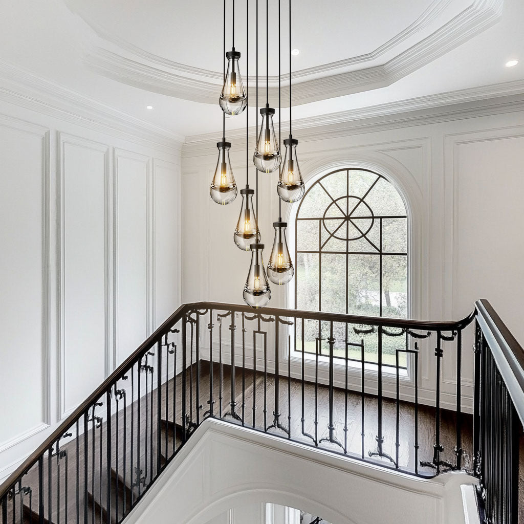 Farmhouse Chandelier 100 in. H 7-Lights Raindrop Black Chandelier for Staircase, Foyer, Living Room, Bulb Included
