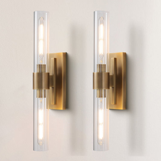 24.8 in. 2-Light Antique Gold Wall Sconce, Vanity light, Modern Wall Light for Living Room, Bathroom, Bedroom (Set of 2)