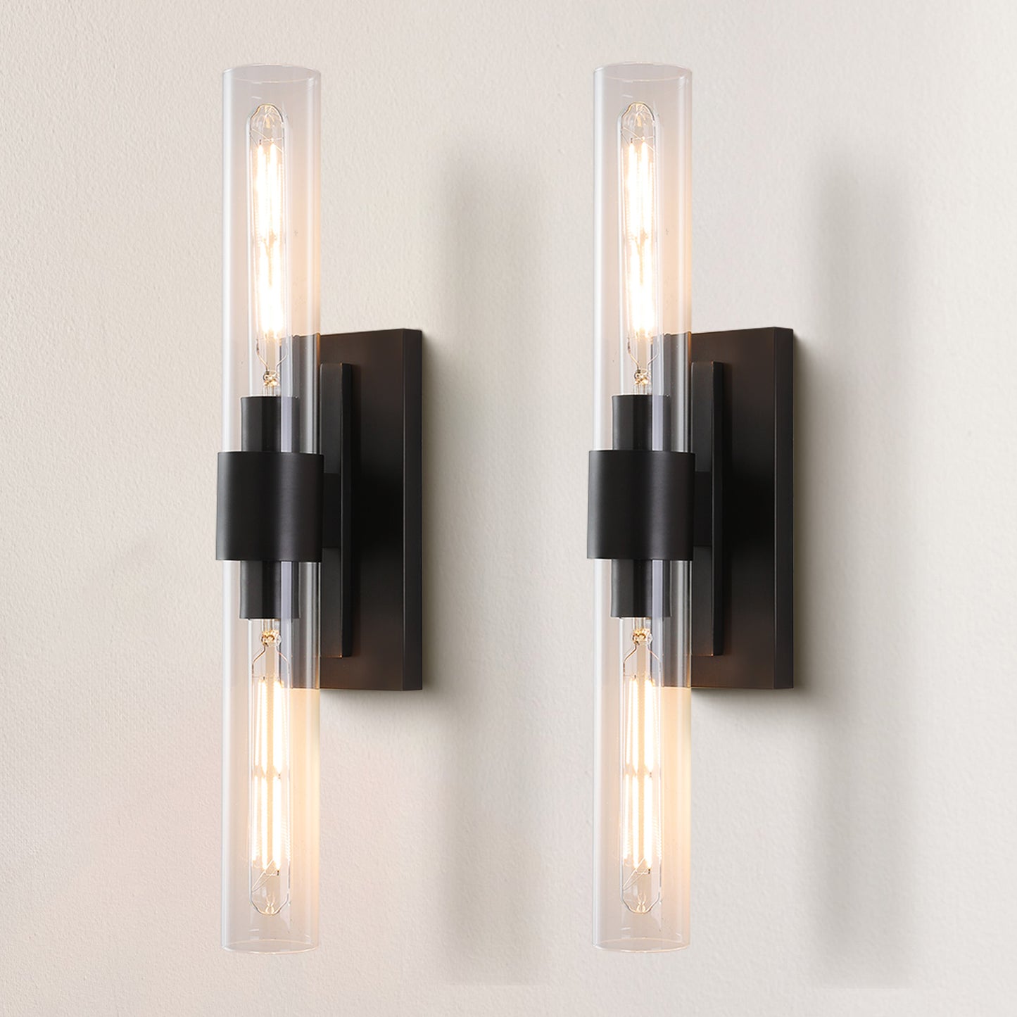 24.8 in. 2-Light Matte Black Wall Sconce, Vanity light, Modern Wall Light for Living Room, Bathroom, Bedroom (Set of 2)