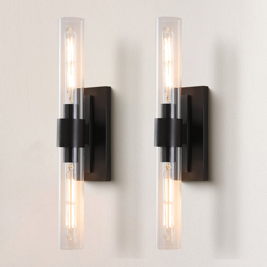 24.8 in. 2-Light Matte Black Wall Sconce, Vanity light, Modern Wall Light for Living Room, Bathroom, Bedroom (Set of 2)