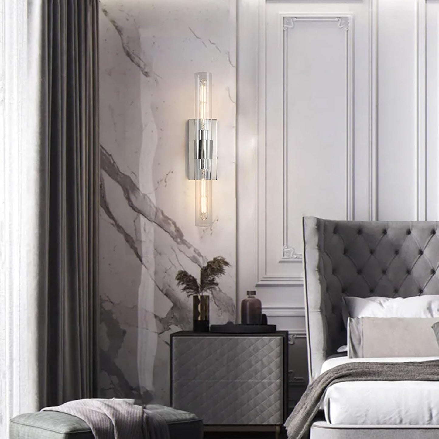 24.8 in. 2-Light Nickel Wall Sconce, Vanity light, Modern Wall Light for Living Room, Bathroom, Bedroom (Set of 2)