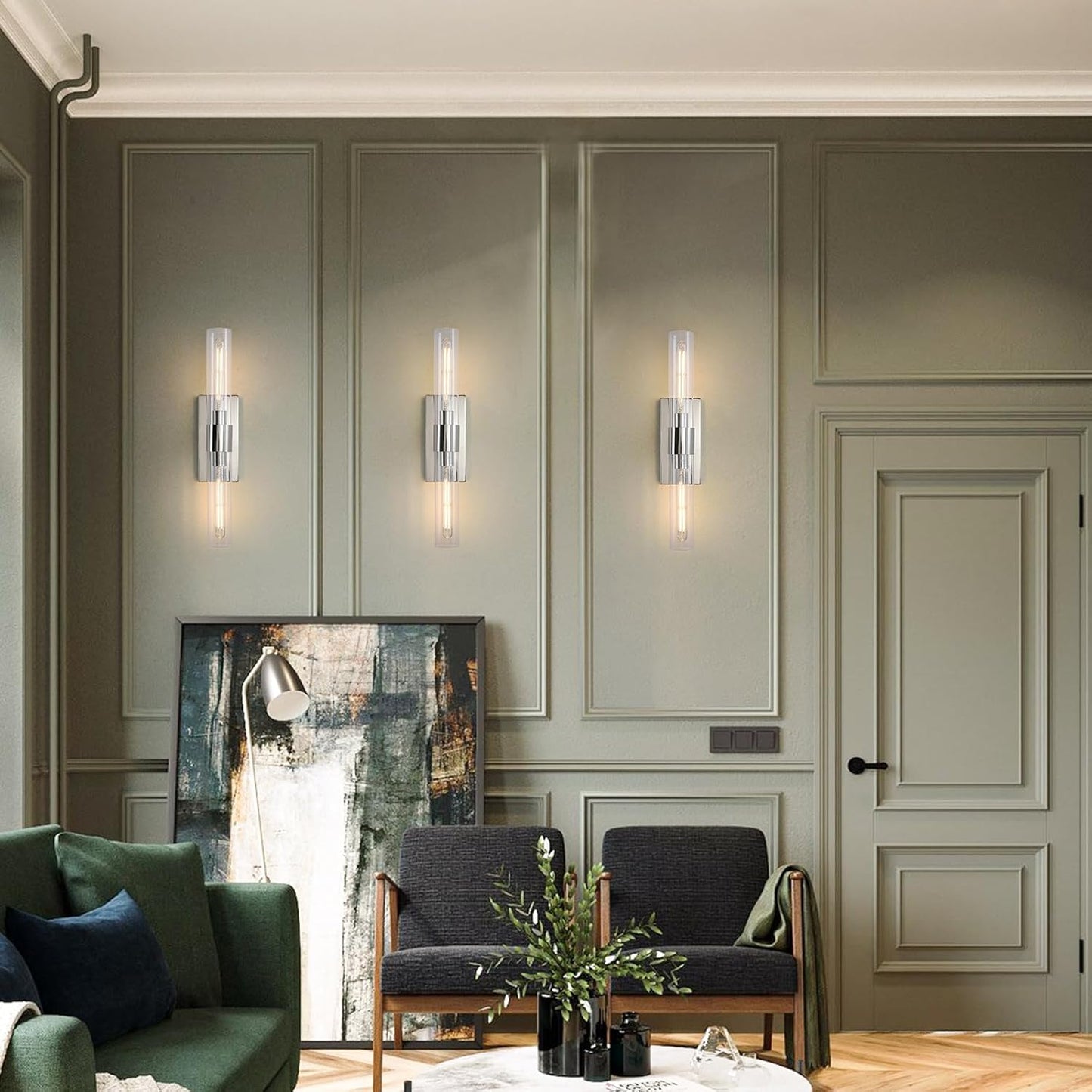 24.8 in. 2-Light Nickel Wall Sconce, Vanity light, Modern Wall Light for Living Room, Bathroom, Bedroom (Set of 2)