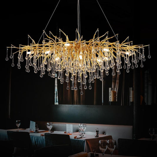 15-Lights Gold Luxury Crystal Chandelier, Modern Frosted Tree Branch Chandelier for Living Room, Dinning Room, Kitchen