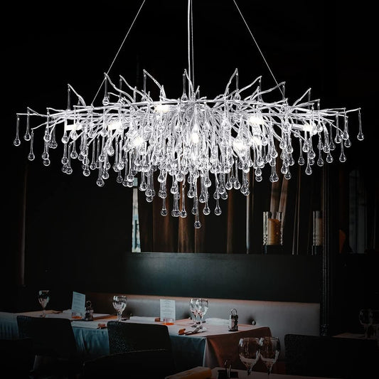 Modern Chandelier 47 in. 13-Lights Silver Luxury Crystal Globe Linear Chandelier for Dining Room, Kitchen Island, Foyer