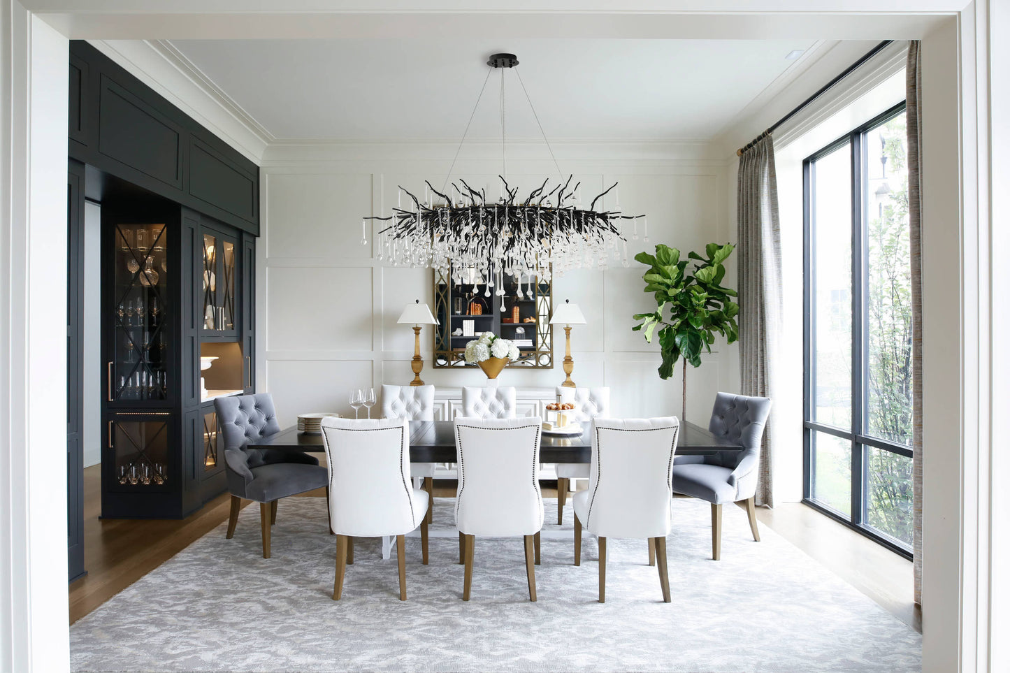 Modern Chandelier 47 in. 13-Lights Black Luxury Crystal Globe Linear Chandelier for Dining Room, Kitchen Island, Foyer