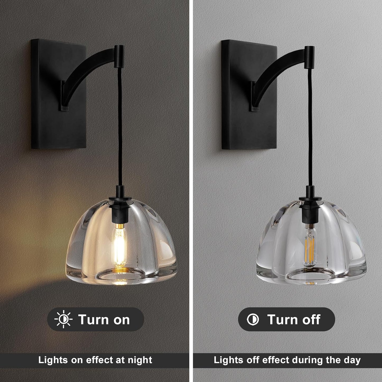 7 in. Modern 1-Lights Black Vanity Light with Luxury Crystal Shade (Set of 1)