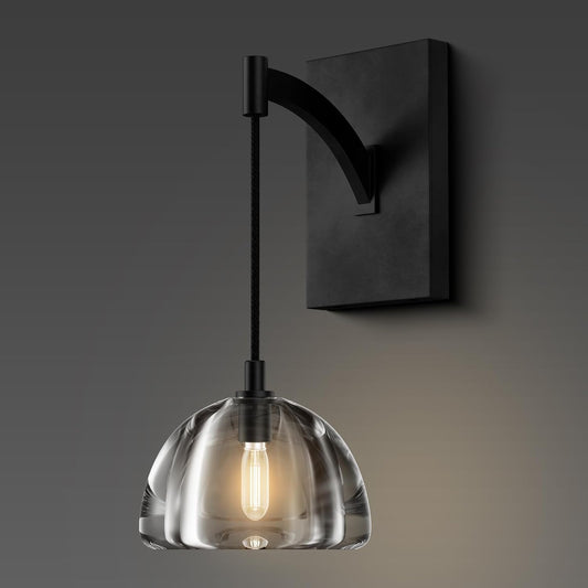 7 in. Modern 1-Lights Black Vanity Light with Luxury Crystal Shade (Set of 1)
