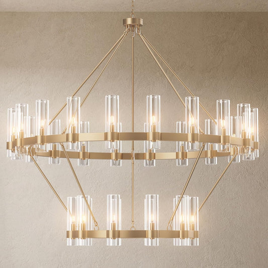 Modern Chandelier 60 in. 30-Light Gold Wagon Wheel Chandelier for Dinning Room, Foyer, Living Room, Staircase